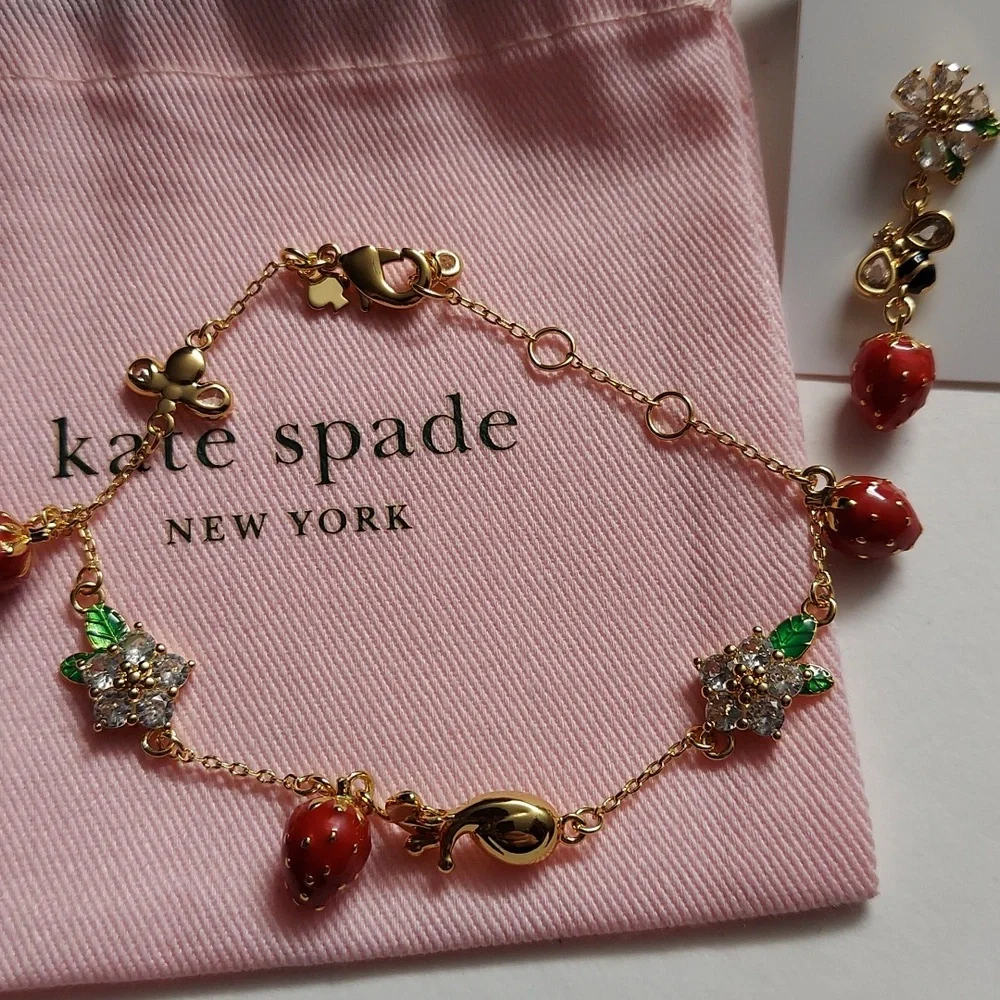 Kate Spade Red Strawberry Drop Earrings And Bracelet Set - Picture 4 of 6